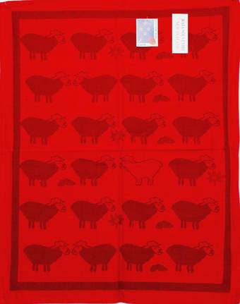 "Sheep Country" tea towel red. CODE: S730/RED